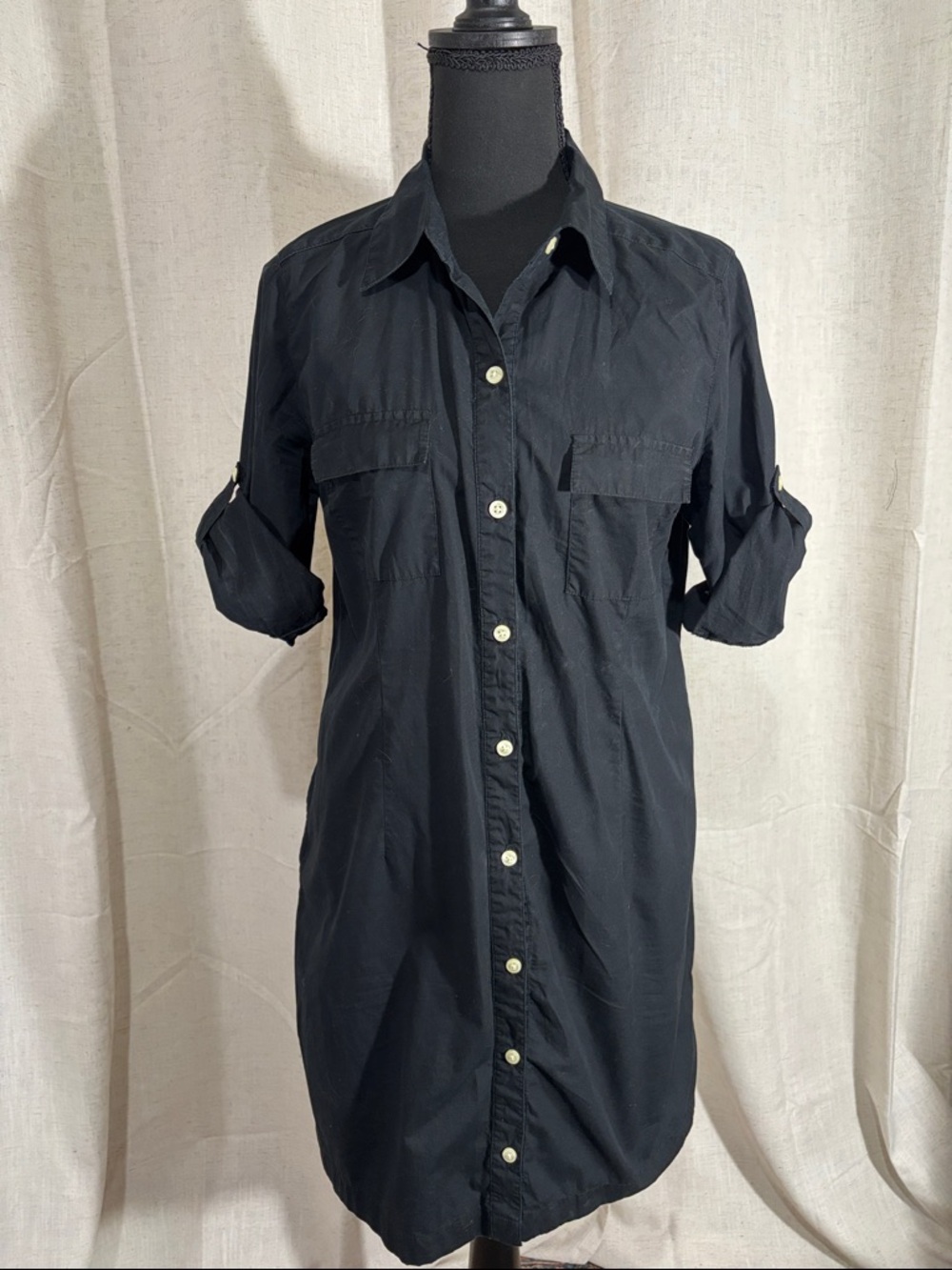 Old Navy Black Casual Button-Down Shirt Dress